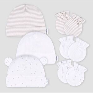 Gerber White and Cream Baby Hat and Mitten Set